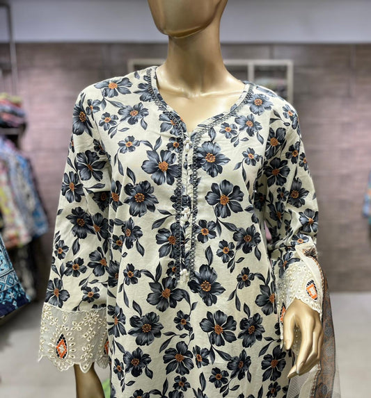 THREE PIECE LAWN EMBROIDERED
